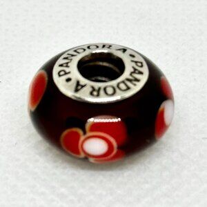 Pandora Sterling Silver Murano Glass Red Flowers for You Bead Charm